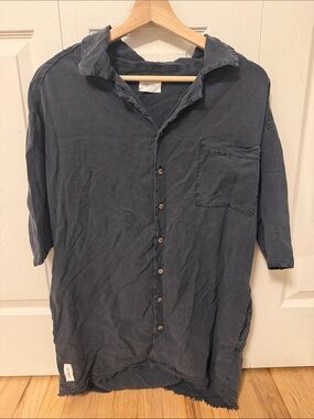 Mikuta Faded gray Button-Front Women's oversized Shirt Dress size xsmall